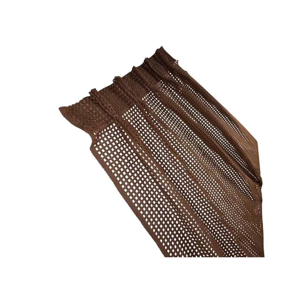 Vintage Set of 4 Woven Pinch Pleat Panels Open Crochet Netting Chocolate Brown
